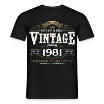 45th Birthday Vintage January Vintage 1981 - Men's T-Shirt - black - Front - AI Model Male 178 light (178cm)