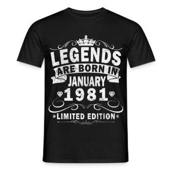 45th Birthday Original January 1981 - Men's T-Shirt - black - Front - AI Model Male 178 light (178cm)