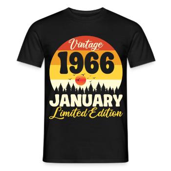Vintage Janvier 1966 Anniversaire 1966 Rétro  - T-shirt homme - noir - Devant - AI Model Male 178 light (178cm)