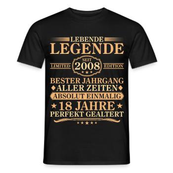 Anniversaire né en 2008 18 ans - T-shirt homme - noir - Devant - AI Model Male 178 light (178cm)