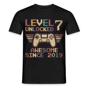 7th Birthday Level Unlocked - Men's T-Shirt - black - Front - AI Model Male 178 light (178cm)