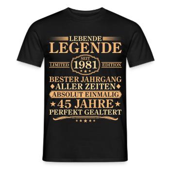 Anniversaire : né en 1981, 45 ans - T-shirt homme - noir - Devant - AI Model Male 178 light (178cm)