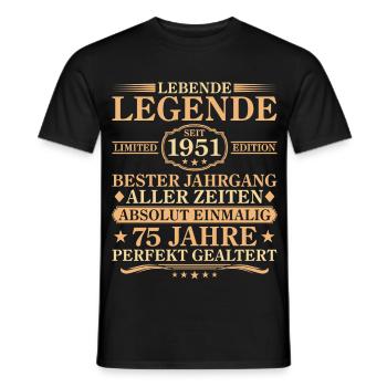 Anniversaire né en 1951 75 ans - T-shirt homme - noir - Devant - AI Model Male 178 light (178cm)