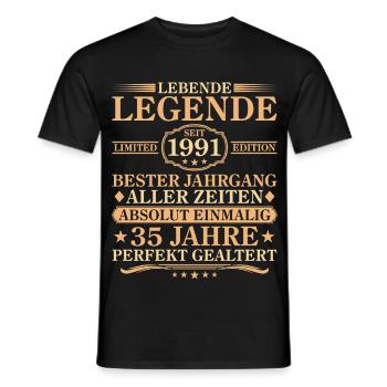 Anniversaire : né en 1991, 35 ans - T-shirt homme - noir - Devant - AI Model Male 178 light (178cm)