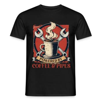 Rohrleger Powered By Coffee & Pipes - Männer T-Shirt - Schwarz - Vorne - AI Model Male 178 light (178cm)