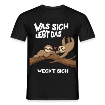 Slow Love on the Tree - Word Game with Sloths - Men's T-Shirt - black - Front - AI Model Male 178 light (178cm)