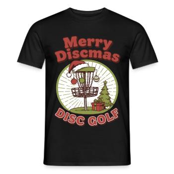 Merry Discmas Disc Golf Funny Flying Disc Basket - Men's T-Shirt - black - Front - AI Model Male 178 light (178cm)