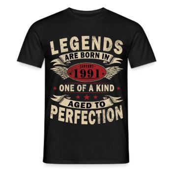 35e anniversaire Millésime de janvier 1991 - T-shirt homme - noir - Devant - AI Model Male 178 light (178cm)