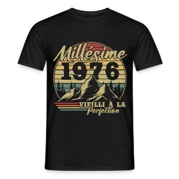 Millésime 1976 - T-shirt homme - noir - Devant - AI Model Male 178 light (178cm)