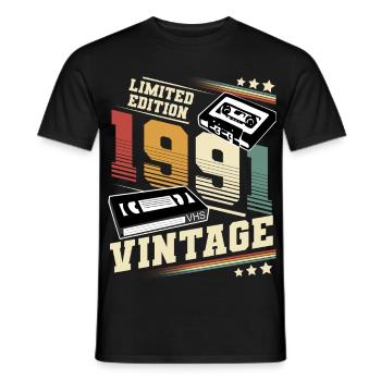 1991 Year of birth Year of manufacture Birthday vintage - Men's T-Shirt - black - Front - AI Model Male 178 light (178cm)