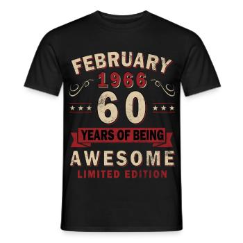 60e anniversaire – Année – février 1966 - T-shirt homme - noir - Devant - AI Model Male 178 light (178cm)