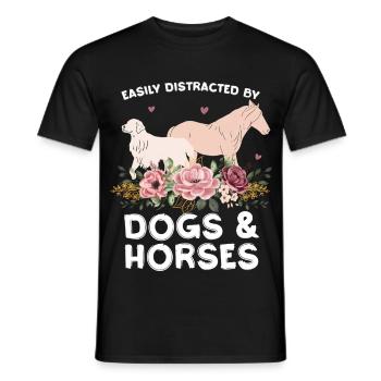 Hunde und Pferde mit Blumenkranz - Männer T-Shirt - Schwarz - Vorne - AI Model Male 178 light (178cm)