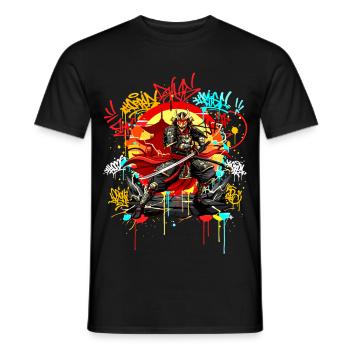 Urban Samurai Streetart Graffiti Japan Style - Männer T-Shirt - Schwarz - Vorne - AI Model Male 178 light (178cm)