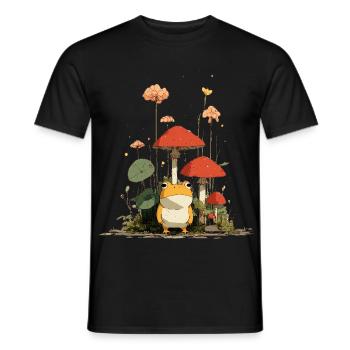 Grenouille devant des champignons rouges dans la forêt - T-shirt homme - noir - Devant - AI Model Male 178 light (178cm)