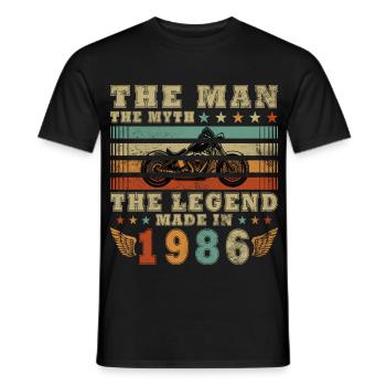 Moto rétro vintage classique de 1986 - T-shirt homme - noir - Devant - AI Model Male 178 light (178cm)