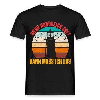 North Sea Holidays WHEN NORDDEICH CALLS Funny - Men's T-Shirt - black - Front - AI Model Male 178 light (178cm)