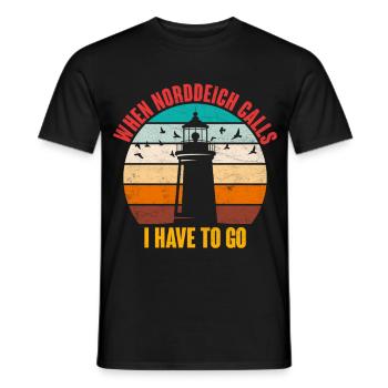North Sea Holidays WHEN NORDDEICH CALLS Funny - Men's T-Shirt - black - Front - AI Model Male 178 light (178cm)