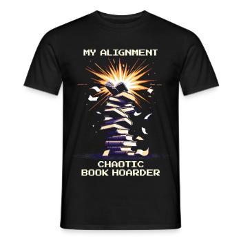 Chaotic Book Hoard | Collecting Books Reading - Men's T-Shirt - black - Front - AI Model Male 178 light (178cm)
