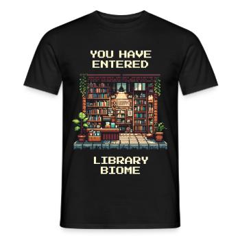 Entering the Library Biome | Library Reading Books - Men's T-Shirt - black - Front - AI Model Male 178 light (178cm)