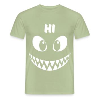 Hai | Big Face Kostüm Karneval Verkleidung - Männer T-Shirt - Sage - Vorne - AI Model Male 178 light (178cm)