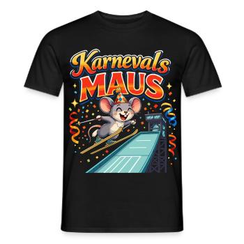 Karnevalsmaus Skispringen lustig  - Männer T-Shirt - Schwarz - Vorne - AI Model Male 178 light (178cm)