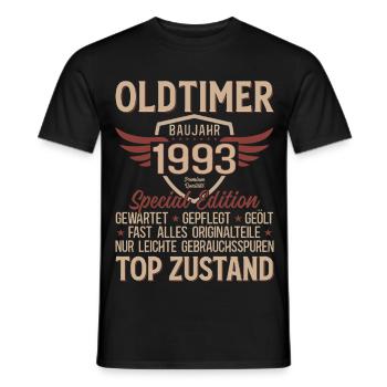 33. Geburtstag Shirt – Oldtimer 1993 Vintage Retro - Männer T-Shirt - Schwarz - Vorne - AI Model Male 178 light (178cm)