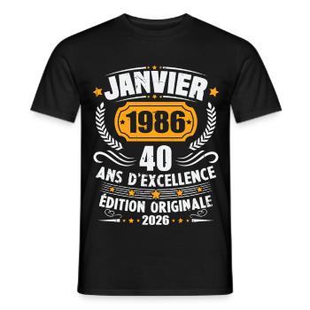 Vintage Januar 1986 40-jähriges Jubiläumsgeschenk - Männer T-Shirt - Schwarz - Vorne - AI Model Male 178 light (178cm)