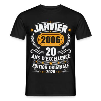 Vintage Janvier 2006 Cadeau D'anniversaire 20 Ans - Men's T-Shirt - black - Front - AI Model Male 178 light (178cm)