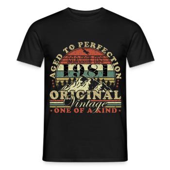 Fabriqué en 1981 - Edition limitée - Année de naissance - T-shirt homme - noir - Devant - AI Model Male 178 light (178cm)