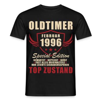 Anniversaire février 1996 - T-shirt homme - noir - Devant - AI Model Male 178 light (178cm)
