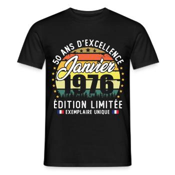 Janvier 1976 Vintage Cadeau Anniversaire 50 Ans - Men's T-Shirt - black - Front - AI Model Male 178 light (178cm)