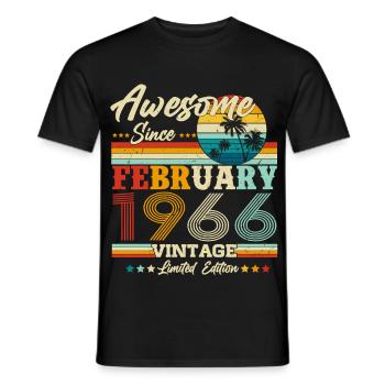 Vintage février 1966 Vintage Rétro Anniversaire - T-shirt homme - noir - Devant - AI Model Male 178 light (178cm)