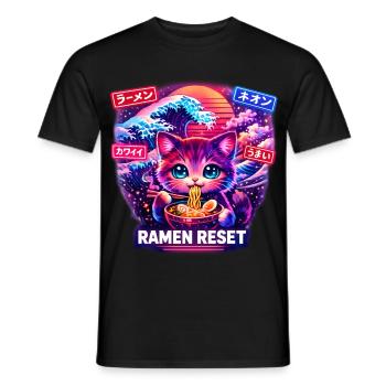 Ramen Katze Gaming Neon Kawaii Japan - Männer T-Shirt - Schwarz - Vorne - AI Model Male 178 light (178cm)