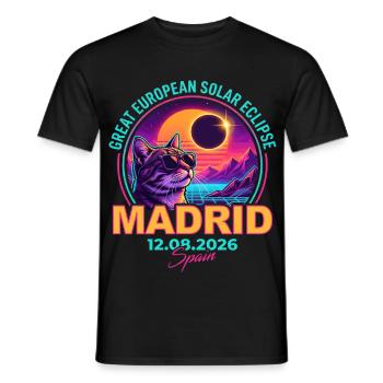 Solar Cat Madrid Eclipse 2026 - Männer T-Shirt - Schwarz - Vorne - AI Model Male 178 light (178cm)