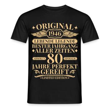 Born in 1946 Legend 80th Birthday - Men's T-Shirt - black - Front - AI Model Male 178 light (178cm)