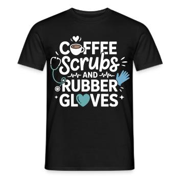 Coffee scrubs and rubber gloves - Men's T-Shirt - black - Front - AI Model Male 178 light (178cm)