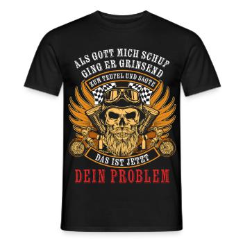 Als Gott mich schuf ging er grinsend zum Teufel - Männer T-Shirt - Schwarz - Vorne - AI Model Male 178 light (178cm)