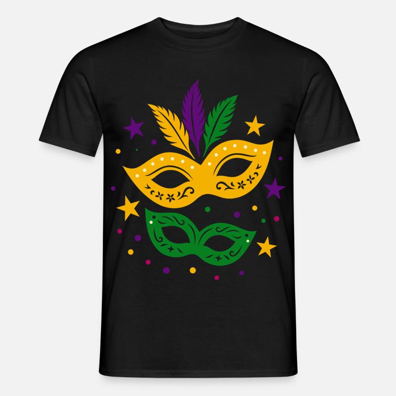 Karneval Masken mit Sternen & bunten Federn - Männer T-Shirt - Schwarz