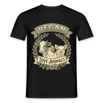 Vegan Love Animals – Design rétro d’amour animal - T-shirt homme - noir - Devant - AI Model Male 178 light (178cm)