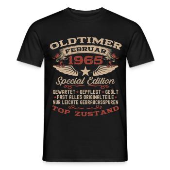 61st Birthday Oldtimer February Vintage 1965 - Men's T-Shirt - black - Front - AI Model Male 178 light (178cm)