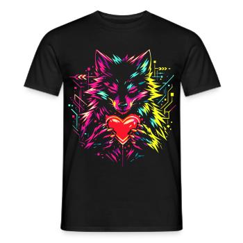 Wolf Hugs Heart Valentine's Day Gift - Men's T-Shirt - black - Front - AI Model Male 178 light (178cm)