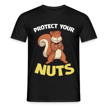 Protégez vos noix – Dessin animé Écureuil - T-shirt homme - noir - Devant - AI Model Male 178 light (178cm)