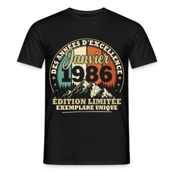 Vintage January 1986 Vintage Birthday Gift - Men's T-Shirt - black - Front - AI Model Male 178 light (178cm)