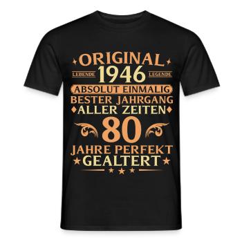 80 Years Perfectly Aged Vintage 1946 - Men's T-Shirt - black - Front - AI Model Male 178 light (178cm)