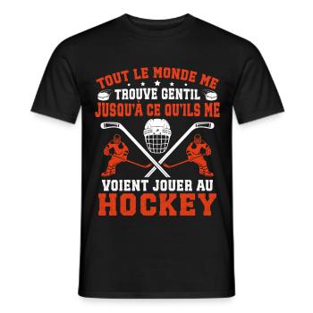 jouer au hockey cadeau drôle hockey sur glace - Men's T-Shirt - black - Front - AI Model Male 178 light (178cm)