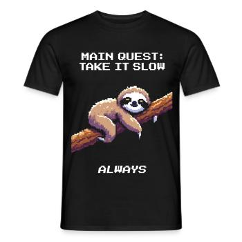 Hauptquest: Langsam angehen  lassen | Faultier - Männer T-Shirt - Schwarz - Vorne - AI Model Male 178 light (178cm)