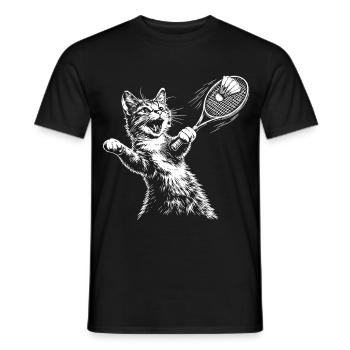 Drôle de volant de badminton chat - T-shirt homme - noir - Devant - AI Model Male 178 light (178cm)