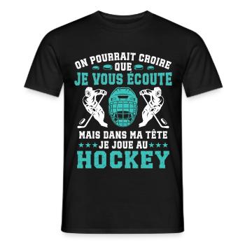 je joue au hockey cadeau drôle hockey sur glace - Men's T-Shirt - black - Front - AI Model Male 178 light (178cm)