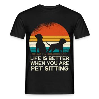 Retro Dog Sitting Sunset - Men's T-Shirt - black - Front - AI Model Male 178 light (178cm)