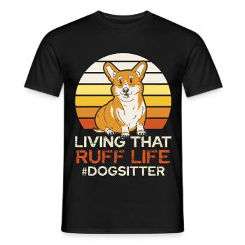 Ruff Life Corgi Retro Sonnenuntergang - Männer T-Shirt - Schwarz - Vorne - AI Model Male 178 light (178cm)